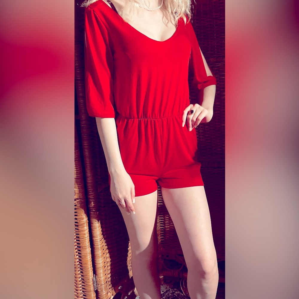 Red cold shoulder romper
